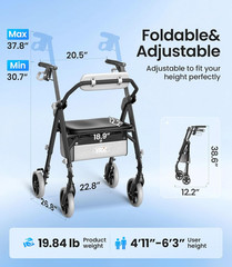 Walkers for Seniors, Z11 Rollator Walker with Seat, Max 380 Lbs, Avant Walkers w