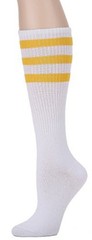 Knee High Tube Socks: Over the Calf Retro Striped Socks One Size White/Yellow