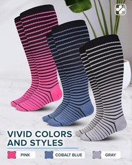 3 Pairs Plus Size 3X-Large Stripes (Pink/Cobalt Blue/Grey) – 3 Pairs