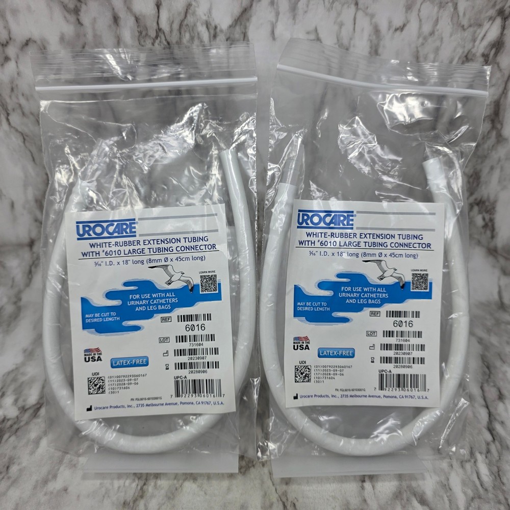 Lot of 2 Urocare White Rubber Extension Tubing 6010 Tubing Connector 18″ Long