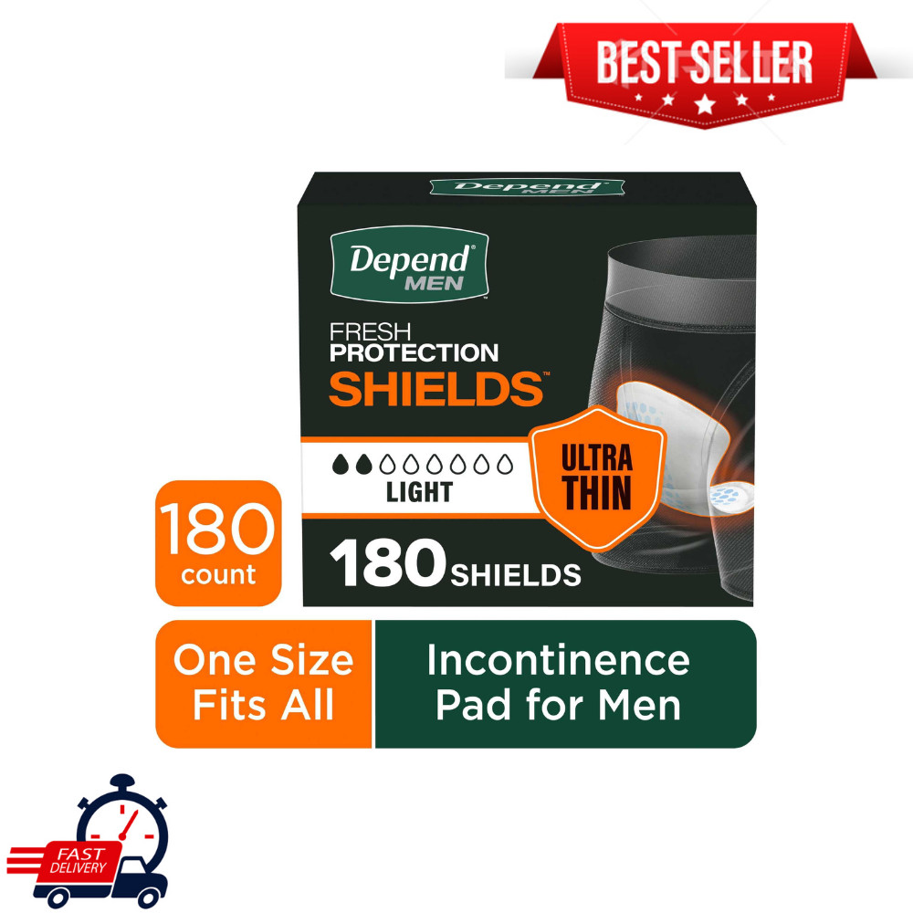 Depend Incontinence Shields for Men, Light Absorbency Pad, White, 180 Count Box