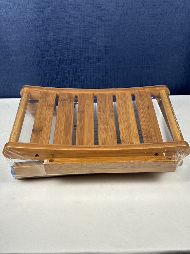 2-Tier Bamboo Shower Stool, Wooden Spa Bathing Stool, NEW 16x12x15