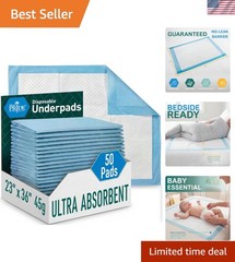 50 Count Disposable Chux Pads 23″x36″ – Super Absorbent Bed Pads in Blue/White