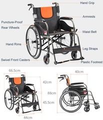 Yuwell H062C Folding Transport Manual Wheelchair Armrest Portable for Elderly