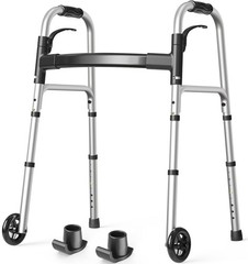Lightweight Folding Walker for Seniors, 5″ Wheels, Adjustable Height, 350 lbs Su