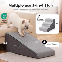 Gardner Pet Dog Stairs For Small Dogs 16.5 H 2 In 1 Transformable 3-Step Pet