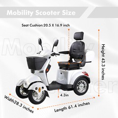 Powerful Electric Mobility Scooter 800W 60V 20A Motor 500LBS Weight Capacity