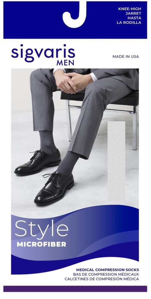 Sigvaris Medical Compression Socks Men Black Microfiber XX Knee High 15-20 mmHg