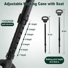 Adjustable Cane with Seat Folding Lightweight, Portable Cane Chair for Adults &