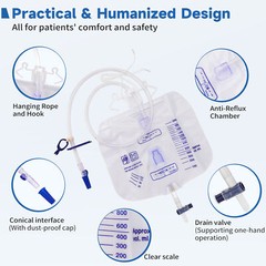 10x 2000mL Urinary Drainage Bag Anti-Reflux Chamber Urine Bags 48″ Tube Drainage