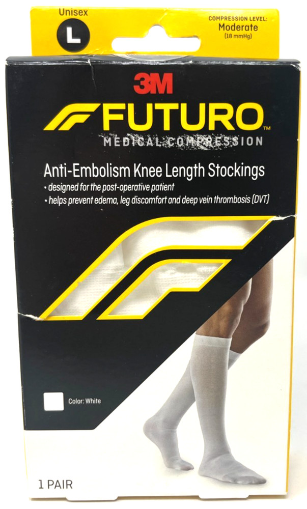3M Futuro Anti-Embolism Knee-Length Stockings NIP Moderate 18 mmHg Large WHITE