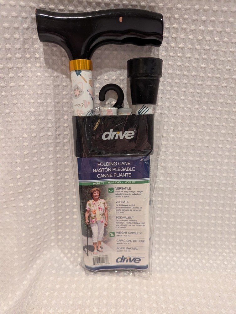 Drive foldable cane, weight-300 lb, for 5’3″-6′-1″, SEALED, CHIPPING ON HANDLE