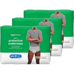 Amazon Basics Mens Protective Underwear, Max Absorbency, S/M, 20 Count (3 pack)
