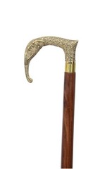 36 Inch Handcrafted Brass Elephant Head Brown Wooden Walking Cane Stick Men