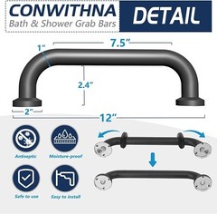 12 Inch Bath Grab Bar Safety Shower Handle with Mounted Screws Aluminum Black