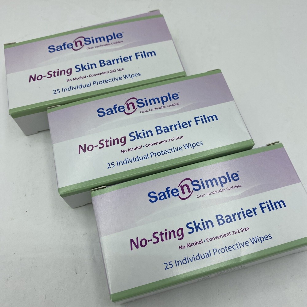 75 SAFE N SIMPLE SNS80725 Skin Barrier Film Wipes, No Sting Exp. 2025 Ostomy