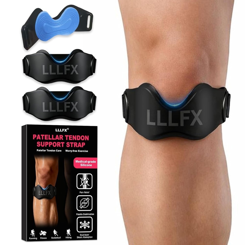 2 Pack Patellar Tendon Support Straps, Adjustable Non-slip 2-Pack, Black