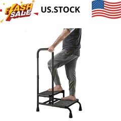 2 Step Stool with Handle Adjustable Handrail Non Slip Heavy Duty for Adults