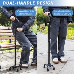 Adjustable 4-Pronged Walking Cane for Seniors – Stability & Comfort (32-37.5 in)
