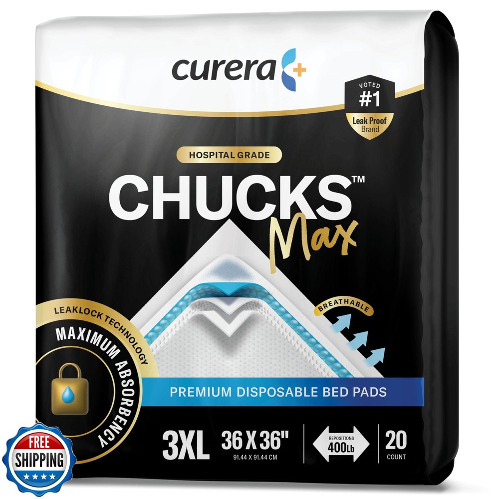 Curera Chucks MAX Hospital Bed Pads Disposable Adult 36 x 36 Breathable Incon