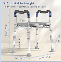 KingPavonini Raised Toilet Seat Riser w/ Handles Adjustable Height Padded 500lb