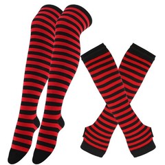 1 Set Women Girls Over Knee Long Stripe Printed Thigh High Cotton Socks Arm Slee