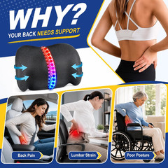 Memory Foam Lumbar Support Pillow for Car and Office Chairs, Adjustable Straps