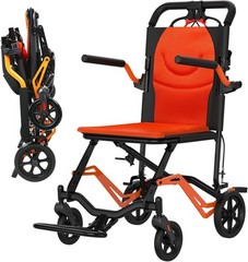 Folding Wheelchair Transport Chair w/ Locking Handbrake & Removable Flip Armrest