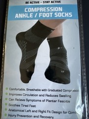 TechWare Pro Compression Ankle/Foot Socks- Size M Unisex; 1 Pair Black/Grey