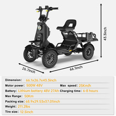 1000W All Terrain 4 Wheel Mobility Scooter 48V 27Ah 45KM Range 15.5 MPH Black US