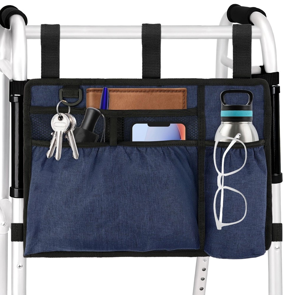 Walker Bag Basket with Cup Holder for Folding Accessories Dark Blue