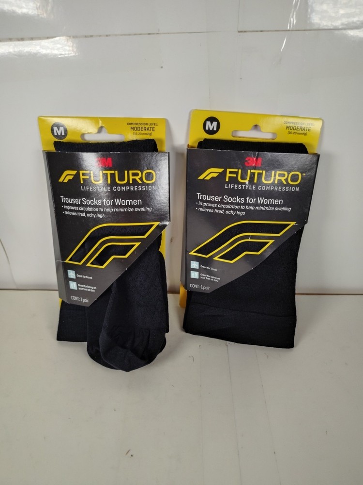 2x Futuro Trouser Socks For Women Moderate Compression Medium Black 2 Pairs