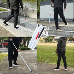 Foldable White Cane with Red Reflective Strip 49 Inch Lightweight Walking Stick