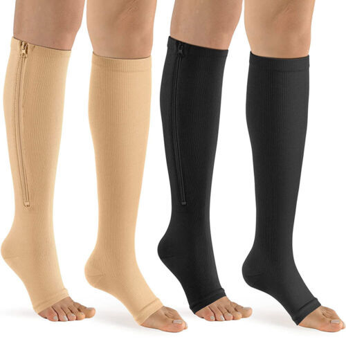 S/M-L/XL Zip Up Compression Socks Open Toe Leg Foot Support 20-30mmHg Men&Women