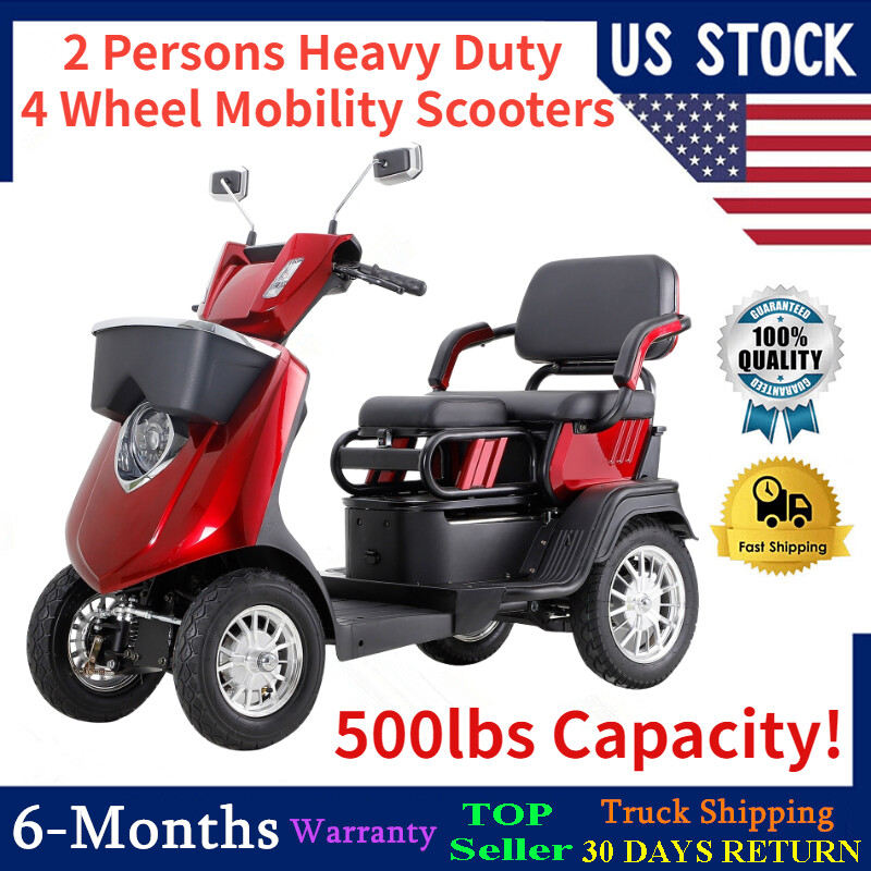 2 Persons Heavy Duty 4 Wheel Mobility Scooters for Senior Adult 500lbs Capacity