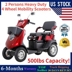 2 Persons Heavy Duty 4 Wheel Mobility Scooters for Senior Adult 500lbs Capacity