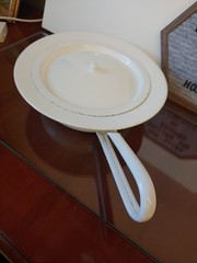 Vintage White Enamel Metal Round Bed Pan with Lid