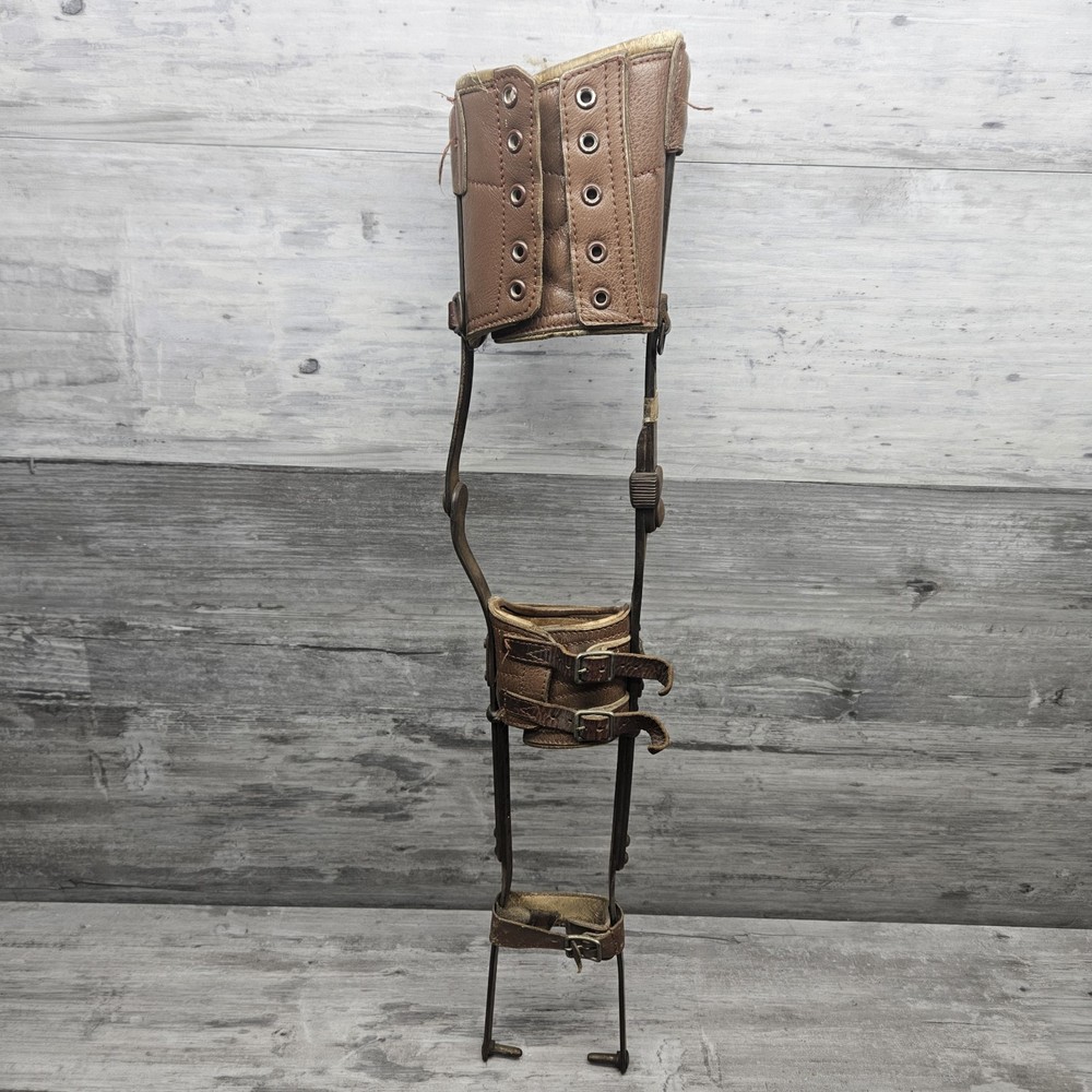 Vintage Antique Leg Brace Leather Metal Childs Polio Boas Co Allentown PA 1950s