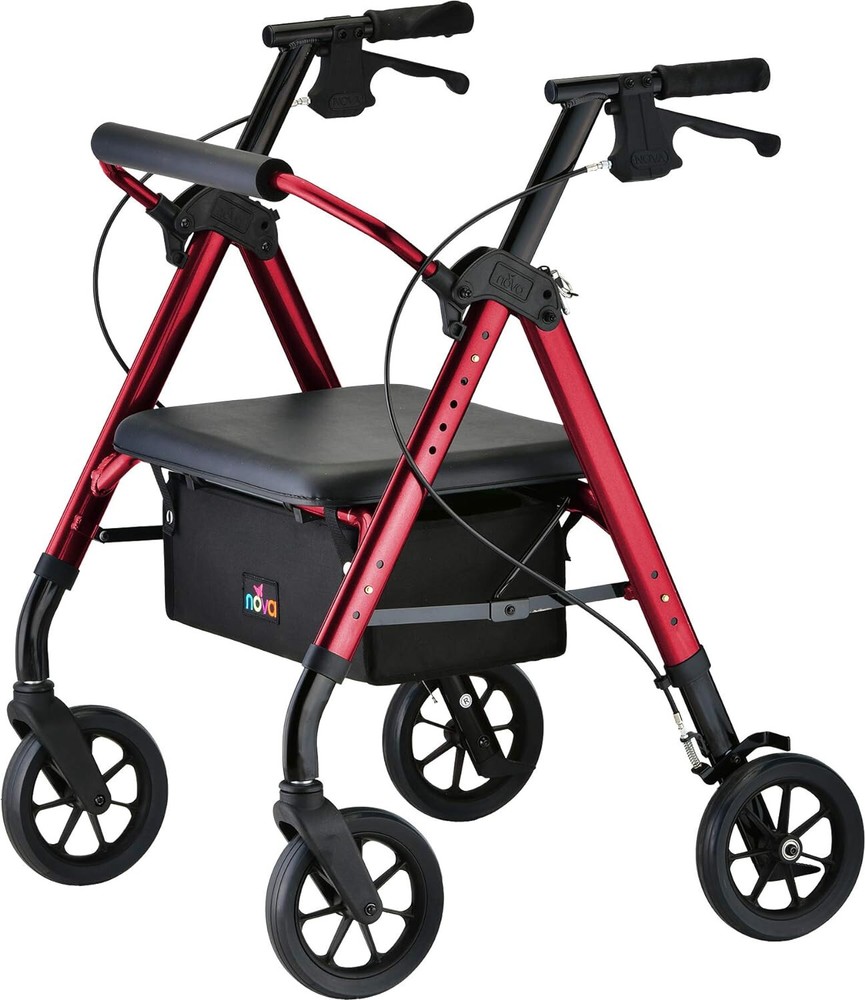NOVA Star HVY Duty Bariatric Rollator Walker w/Wide Padded Seat – OPEN BOX RED