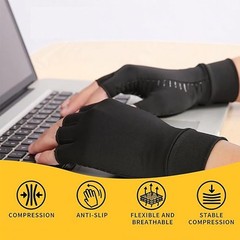 1 Pairs Copper Arthritis Compression Gloves Hand Support Joint Pain Relief Black