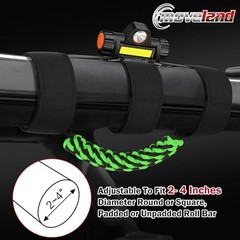 2 x Roll Bar Grab Handles with Light – Paracord Grip Green With LED Light
