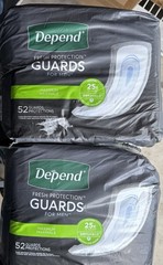 2 Depend Men’s Incontinence Bladder Control Guards Max Absorbency 52 Count ea.