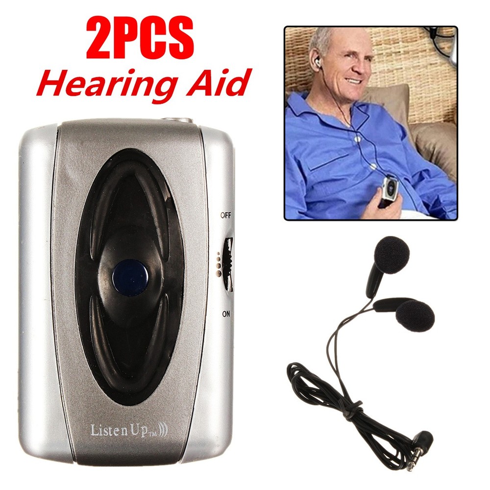 2PCS Wired Hearing Aids LISTEN UP Sound Voice Amplifier Portable Pocket Hearing