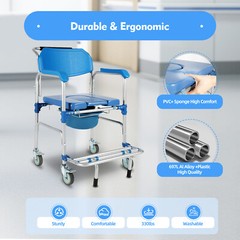 350lbs Commode Wheelchair Assist Mobility Medical Transport Rolling Shower Chair