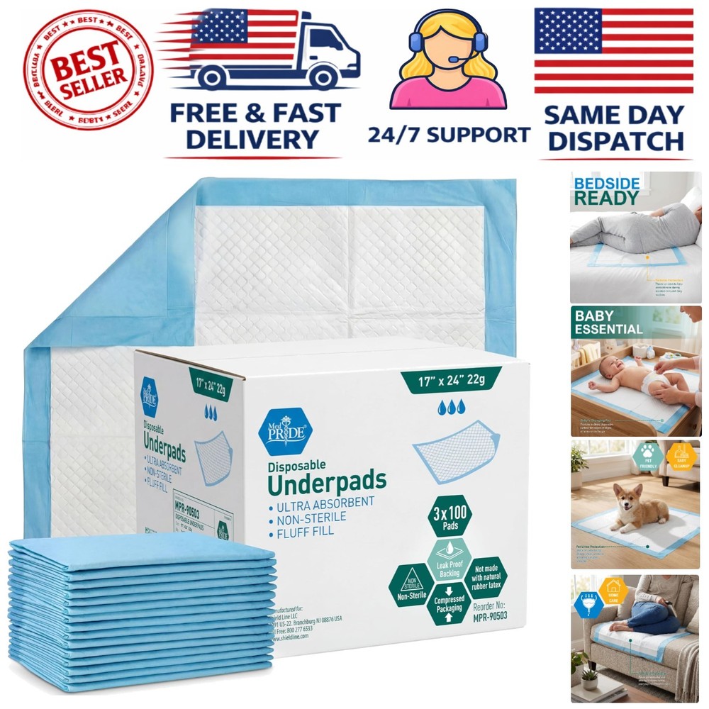 Versatile Disposable Underpads 17“ x 24“, 300-Count – Liquid & Odor Control