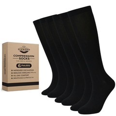 6 Pairs Men & Women Black Compression Socks Fit Knee High Support Running Travel