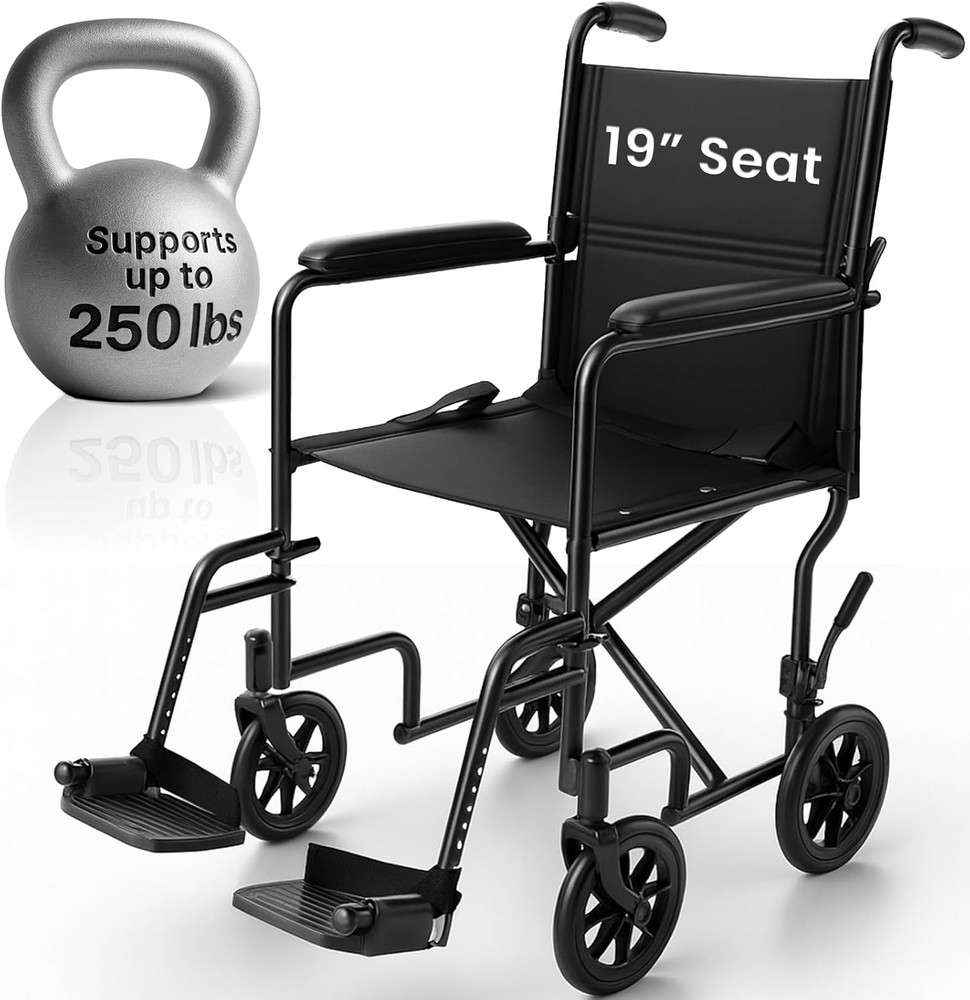 Vive Lightweight Folding Transport Wheelchair – Portable & Pre-Assembled