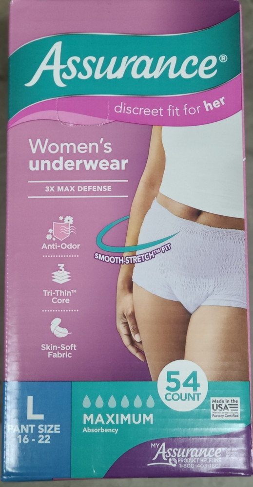 Assurance Women’s Incontinence Underwear Large 54 Count Maximum Absorbency