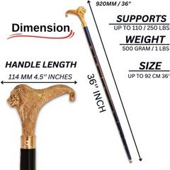 Antique Brass Lion Handle Wooden Cane – Black Wood Stick – Fancy, Stylish, Vi…