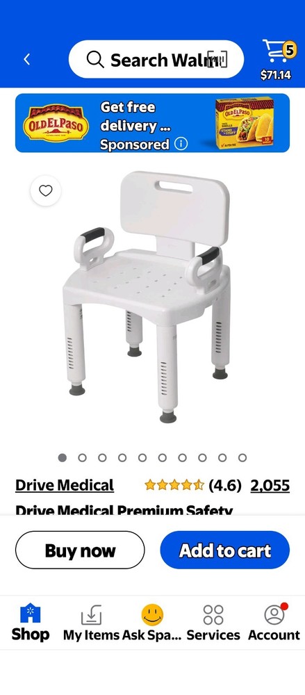 Drive Medical Shower/Bath Chair w/ Back, 2 Handrails, White/Gray
